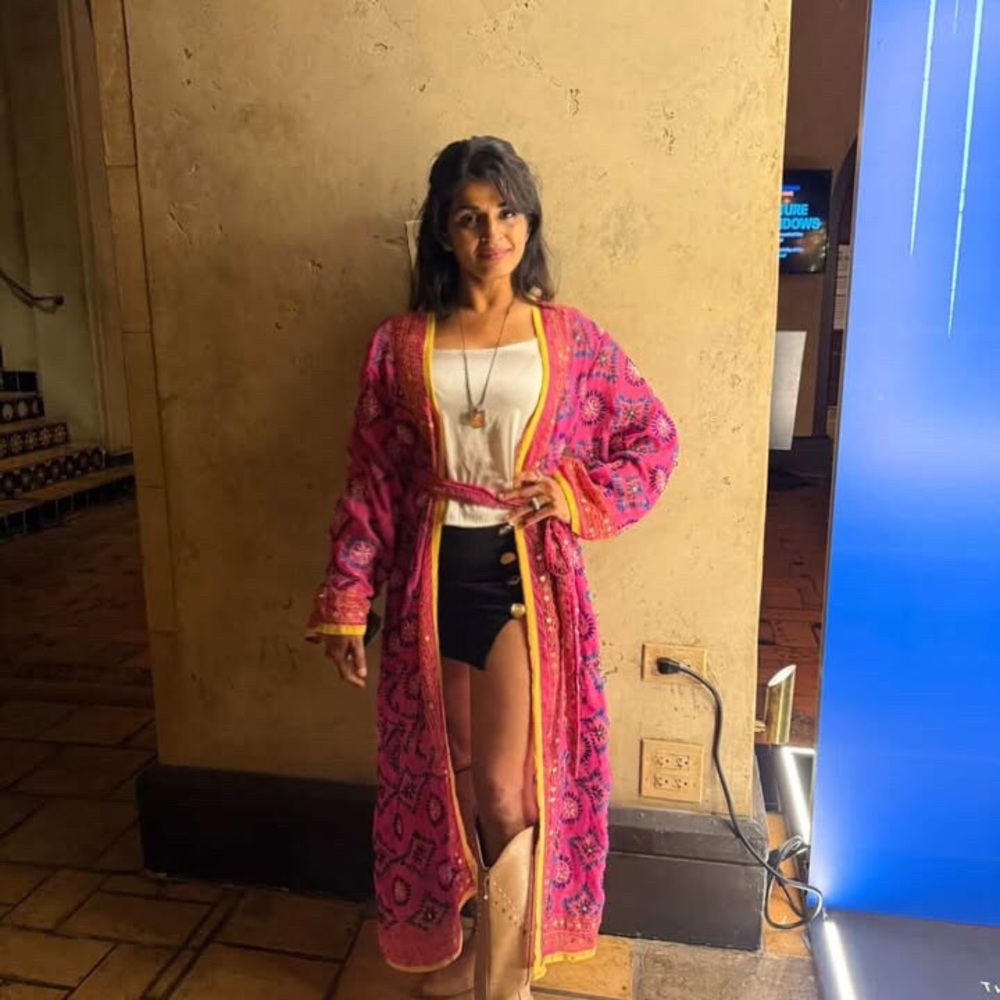 Women's Pink Printed Long Robe with Belt